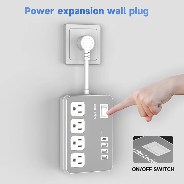 Alt view image 4 of 7 - Wall Extension Outlets, 4-AC-Outlet and 4 USB Outlets(1 USB-A) Square Wall Plug with USB Ports, Small Power Strip Short Extension Cord for Home Office CruiseTravel Dorm Room Essentials, White