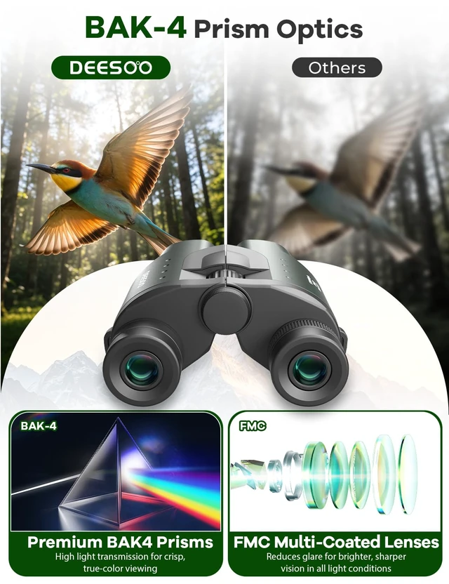 Alt view image 2 of 7 - 25x32 Compact Travel Binoculars for Cruise Ship Bird Watching FMC BAK4 Prisms, Easy Focus for Adults & Kids, High Powered Clear Vision for Hunting & Camping, Small Size with Carry Case