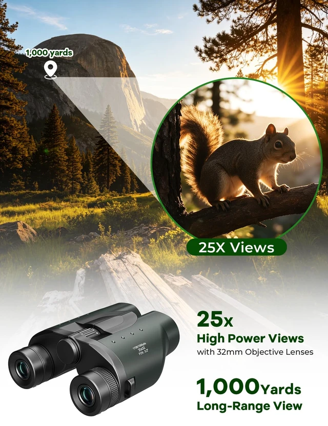 Alt view image 3 of 7 - 25x32 Compact Travel Binoculars for Cruise Ship Bird Watching FMC BAK4 Prisms, Easy Focus for Adults & Kids, High Powered Clear Vision for Hunting & Camping, Small Size with Carry Case
