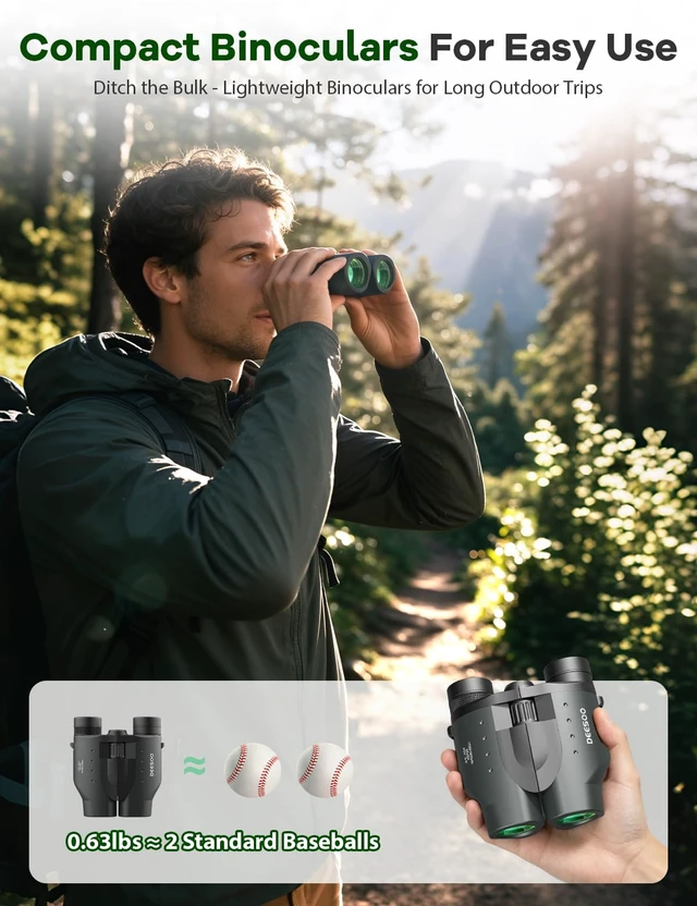 Alt view image 5 of 7 - 25x32 Compact Travel Binoculars for Cruise Ship Bird Watching FMC BAK4 Prisms, Easy Focus for Adults & Kids, High Powered Clear Vision for Hunting & Camping, Small Size with Carry Case
