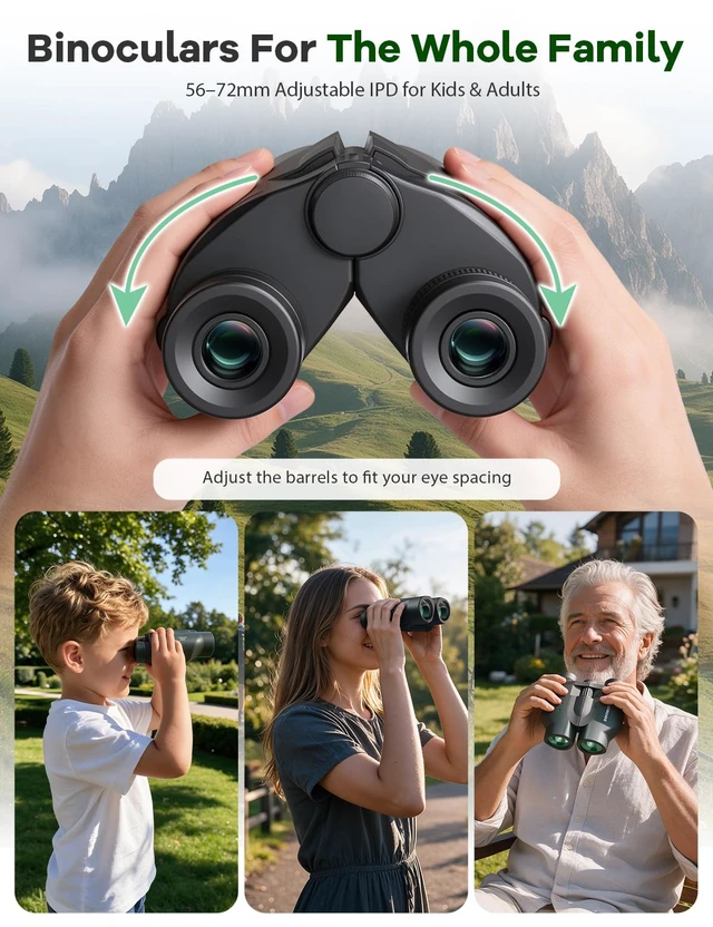 Alt view image 6 of 7 - 25x32 Compact Travel Binoculars for Cruise Ship Bird Watching FMC BAK4 Prisms, Easy Focus for Adults & Kids, High Powered Clear Vision for Hunting & Camping, Small Size with Carry Case