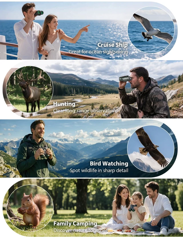 Alt view image 7 of 7 - 25x32 Compact Travel Binoculars for Cruise Ship Bird Watching FMC BAK4 Prisms, Easy Focus for Adults & Kids, High Powered Clear Vision for Hunting & Camping, Small Size with Carry Case