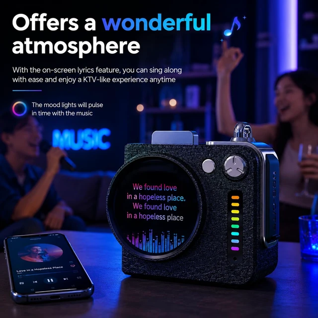 Alt view image 4 of 7 - Portable All-in-One Bluetooth Speaker with Touchscreen Hi-Fi Sound (Black)