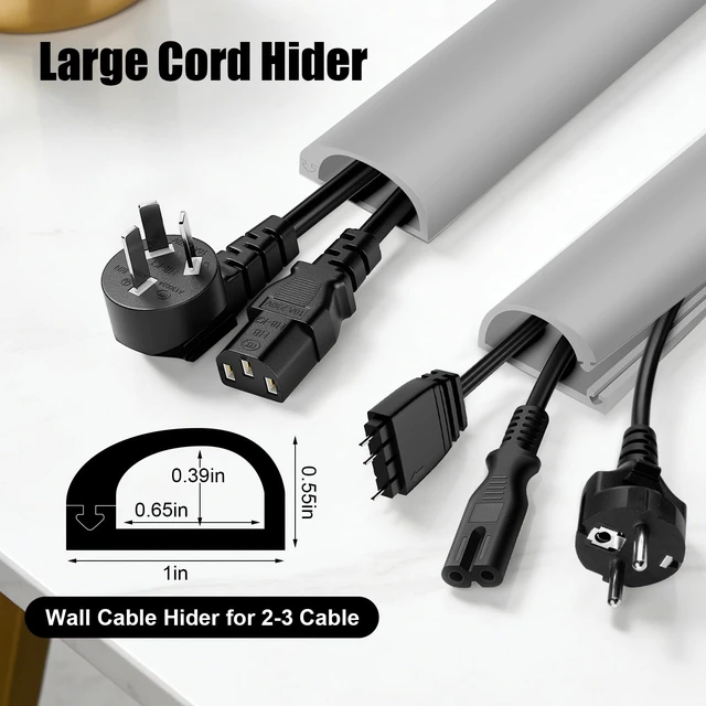 Alt view image 2 of 7 - Wall Cord Hider,Flexible Self-Adhesive Wire Cover,Gray,Large -118inch Flexible Self-Adhesive Wire Cover,With adhesive and gloves,Side-Open Cable Raceway, For Mounted TV, Home Theater&Office