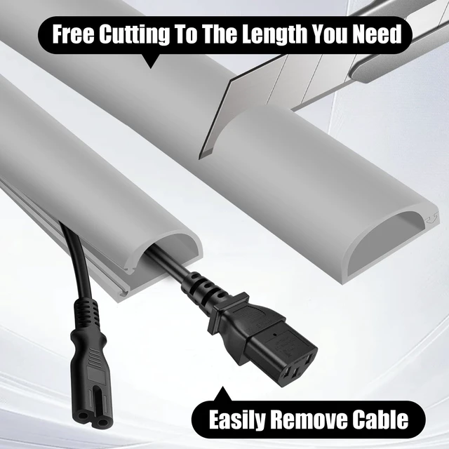 Alt view image 3 of 7 - Wall Cord Hider,Flexible Self-Adhesive Wire Cover,Gray,Large -118inch Flexible Self-Adhesive Wire Cover,With adhesive and gloves,Side-Open Cable Raceway, For Mounted TV, Home Theater&Office