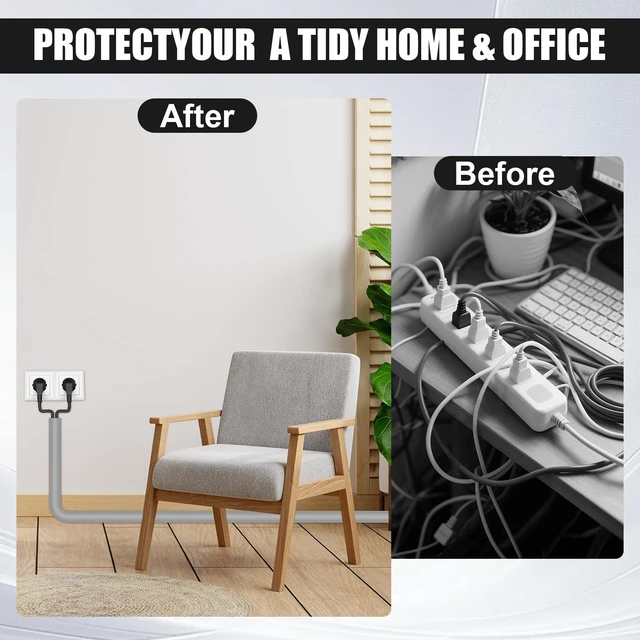 Alt view image 6 of 7 - Wall Cord Hider,Flexible Self-Adhesive Wire Cover,Gray,Large -118inch Flexible Self-Adhesive Wire Cover,With adhesive and gloves,Side-Open Cable Raceway, For Mounted TV, Home Theater&Office