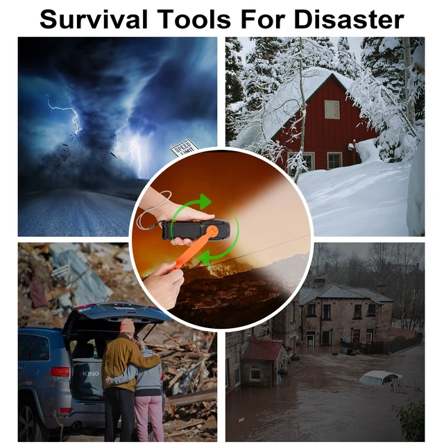 Alt view image 7 of 7 - Emergency Radio Hand Crank with Flashlights, Portable AM/FM NOAA Weather Radio Alert and Survival Flashlight SOS Alarm
