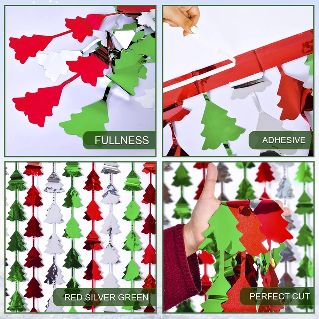 Alt view image 3 of 7 - Mega-L 4 Pack Christmas Foil Fringe Curtains Christmas Party Decorations 3.3 X 6.6 ft Red Silver Green Tree Tinsel Photo Booth Props Backdrop Streamers for New Year and Ugly Sweater Party
