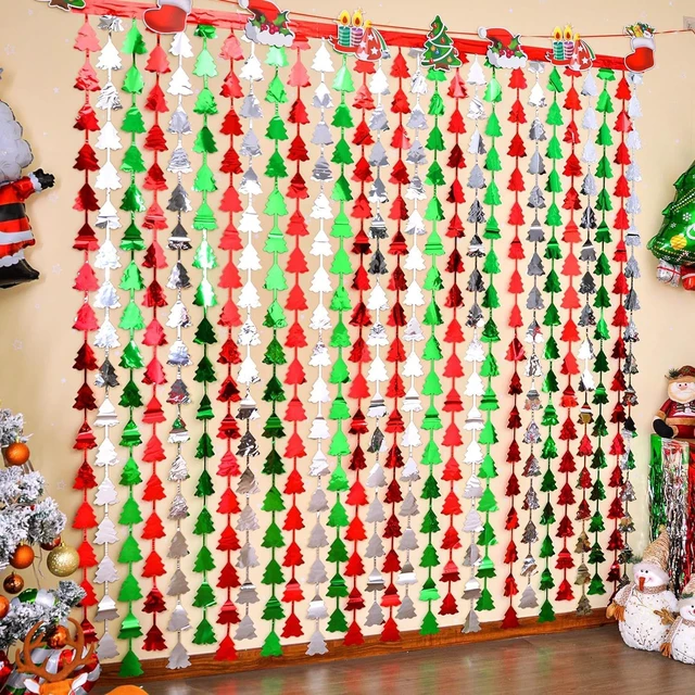 Alt view image 2 of 7 - Mega-L 4 Pack Christmas Foil Fringe Curtains Christmas Party Decorations 3.3 X 6.6 ft Red Silver Green Tree Tinsel Photo Booth Props Backdrop Streamers for New Year and Ugly Sweater Party