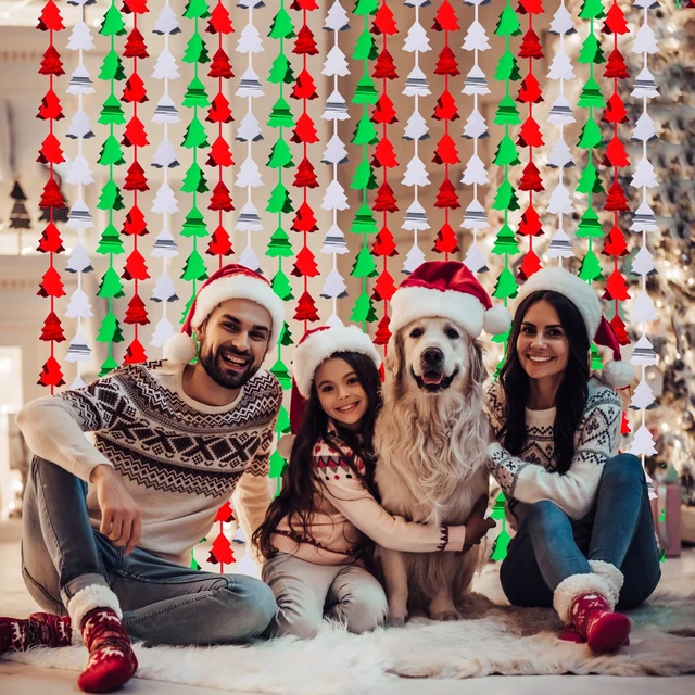 Alt view image 6 of 7 - Mega-L 4 Pack Christmas Foil Fringe Curtains Christmas Party Decorations 3.3 X 6.6 ft Red Silver Green Tree Tinsel Photo Booth Props Backdrop Streamers for New Year and Ugly Sweater Party