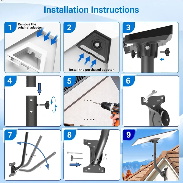 Alt view image 7 of 7 - Starlink Gen 3 Wall & Roof Mount Kit, 180° Adjustable Pole Mount with Gen 3 Pipe Aluminum Alloy AdapterWeatherproof Design for Satellite Dish & RVEasy InstallationIron Grey