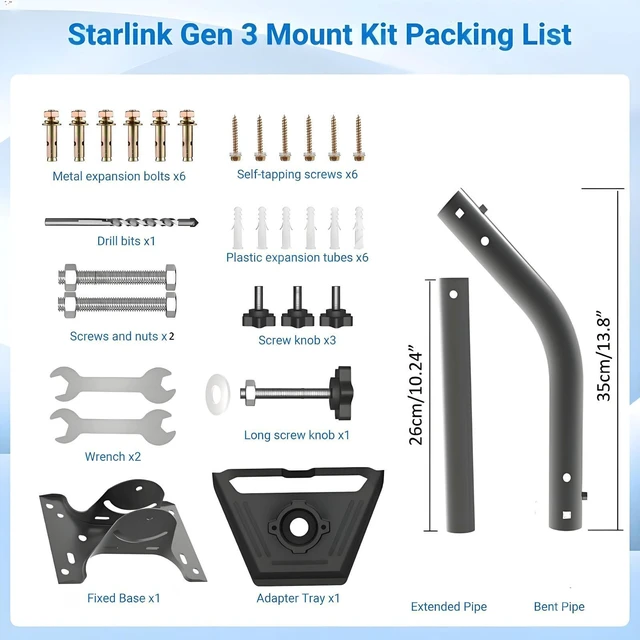 Alt view image 5 of 7 - Starlink Gen 3 Wall & Roof Mount Kit, 180° Adjustable Pole Mount with Gen 3 Pipe Aluminum Alloy AdapterWeatherproof Design for Satellite Dish & RVEasy InstallationIron Grey