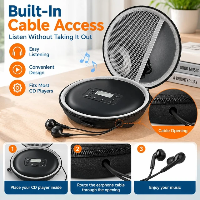 Alt view image 5 of 7 - Portable CD Player Case Compatible with Deluxe/for ARAFUNA/for GPX/for Soulcke/for MONODEAL Personal Disc Player, Travel Carrying Stoarge Holder for Earphone & Cable (Box Only)