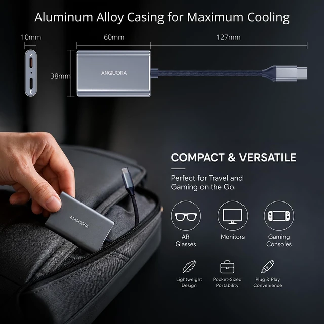 Alt view image 7 of 7 - AR Glasses Hub for Switch 2, USB-C to AR Glasses 4K@60Hz Adapter with 100W PD 3.0 Charging, Aluminum Shell, Compatible with Switch2, ROG Ally X, Steam Deck, Supports XREAL Rokid Viture Glasses