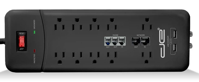 Main image of 10-Outlet Straight Plug 4050 Joules Heavy Duty Surge Protector Power Strip, 25 Foot Long Extension Cord, 15 AMP, 15 FT, Black