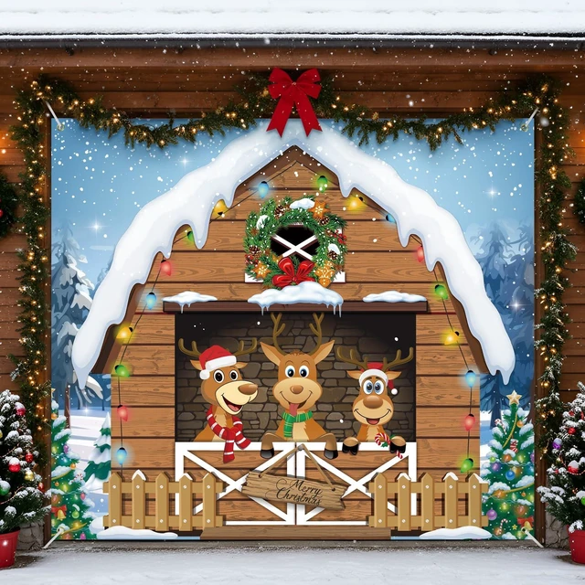 Main image of Christmas Garage Door Banner Decor, 7 x 8 ft, Reindeer
