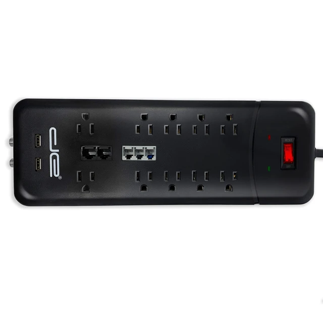 Alt view image 6 of 7 - 10-Outlet Straight Plug 4050 Joules Heavy Duty Surge Protector Power Strip, 25 Foot Long Extension Cord, 15 AMP, 15 FT, Black