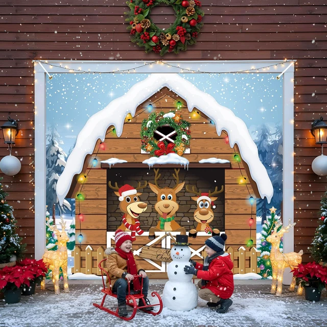 Alt view image 5 of 7 - Christmas Garage Door Banner Decor, 7 x 8 ft, Reindeer