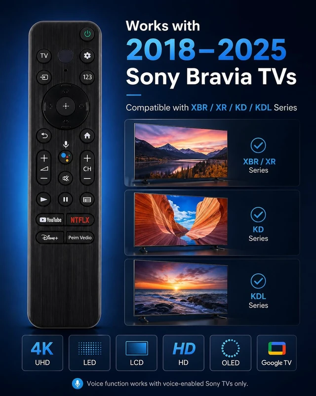 Alt view image 2 of 7 - Voice Remote Compatible with Sony Bravia Smart TVs 2018-2025