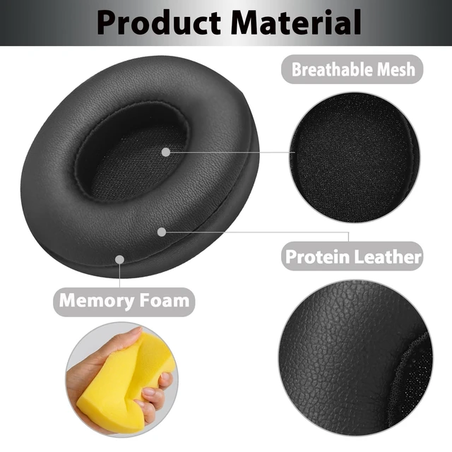 Alt view image 4 of 7 - Solo 4 Earpads Replacement Ear Pads Cushion for Beats Solo 4 Wireless Headphones Accessories, Solo4 Earpads with Softer Protein Leather and High Density Memory Foam - Black