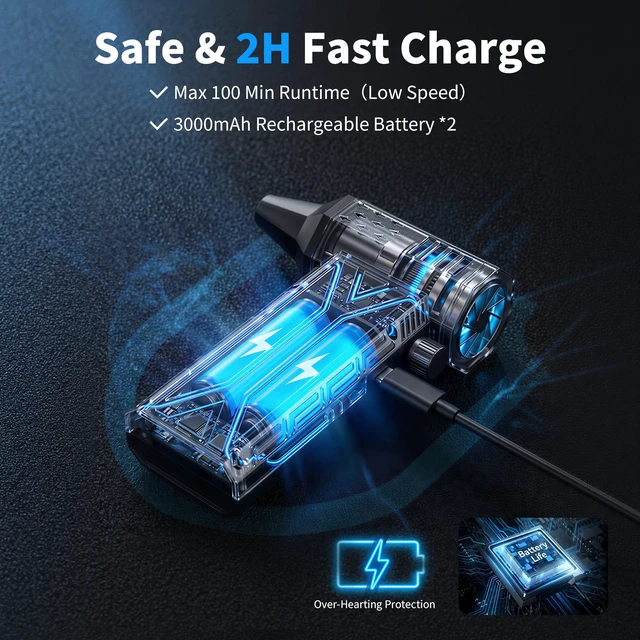 Alt view image 6 of 7 - Compressed Air Duster 130000RPM Brushless, Rechargeable Cordless Electric Air Blower, Infinite Variable Speed Dust Remover Cleaner for Computer Keyboard Laptop, Home Car Outdoor Use, Black