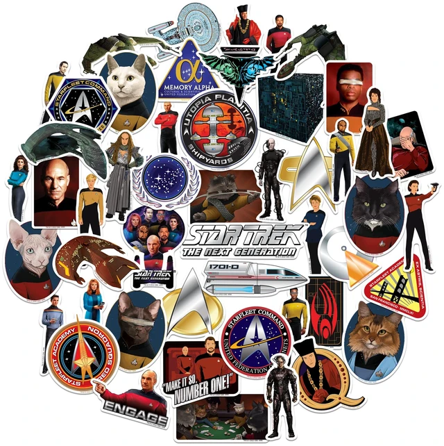 Main image of Star Trek The Next Generation 50 Sticker Pack Waterproof Vinyl Decals Officially Licensed Star Trek Stickers Great for Water Bottles, Skateboards, Luggage, Laptops, Bumpers & Cars
