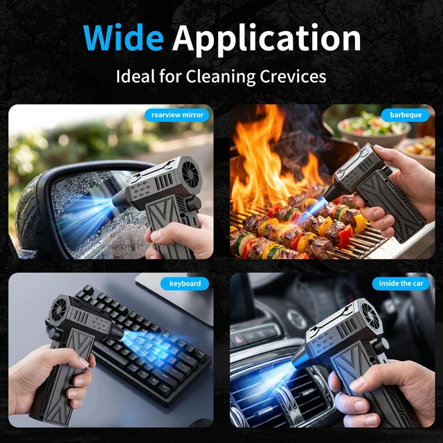 Alt view image 7 of 7 - Compressed Air Duster 130000RPM Brushless, Rechargeable Cordless Electric Air Blower, Infinite Variable Speed Dust Remover Cleaner for Computer Keyboard Laptop, Home Car Outdoor Use, Black