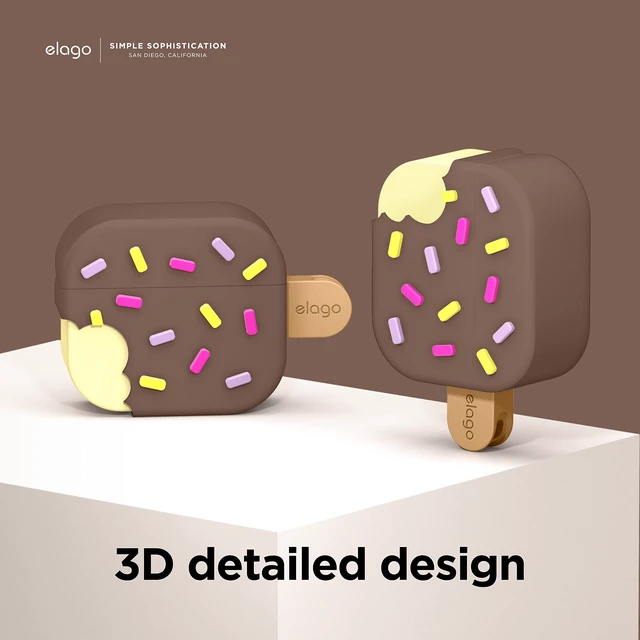 Alt view image 4 of 7 - Ice Cream Case for AirPods 3 Carabiner Included, Supports Wireless Charging, Shock Resistant, Full Protection (Chocolate)