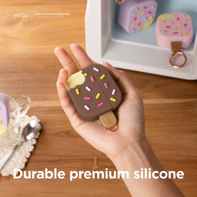 Alt view image 5 of 7 - Ice Cream Case for AirPods 3 Carabiner Included, Supports Wireless Charging, Shock Resistant, Full Protection (Chocolate)