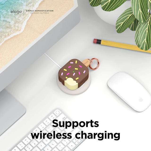 Alt view image 6 of 7 - Ice Cream Case for AirPods 3 Carabiner Included, Supports Wireless Charging, Shock Resistant, Full Protection (Chocolate)