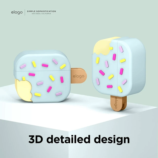 Alt view image 4 of 7 - Ice Cream Case for AirPods 3 Carabiner Included, Supports Wireless Charging, Shock Resistant, Full Protection (Mint)
