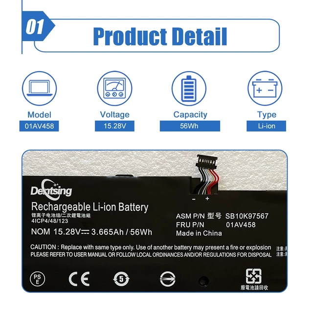 Alt view image 2 of 6 - 01AV458 15.28V 56Wh/3665mAh 4-Cells Laptop Battery Compatible with Lenovo ThinkPad X1 Carbon 4th Gen 2016 X1 Yoga 1st 2nd Gen Series 4ICP4/48/123 SB10K97567 00HW028 01AV409 01AV438 01AV439