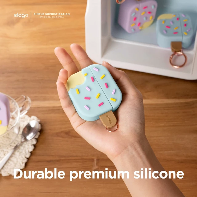 Alt view image 5 of 7 - Ice Cream Case for AirPods 3 Carabiner Included, Supports Wireless Charging, Shock Resistant, Full Protection (Mint)