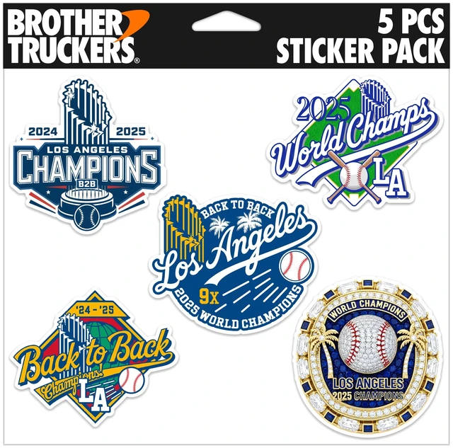 Main image of Baseball 2025 World Champions Sticker Los Angeles LA Waterproof Vinyl Decal Stickers for Laptop, Water Bottle, Phone, & Accessories (All Stickers 5 Pcs)