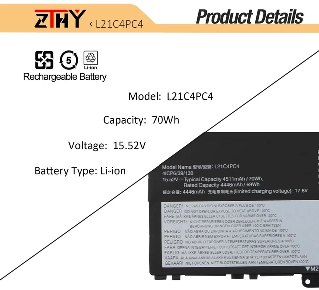 Alt view image 3 of 6 - L21C4PC4 L21M4PC7 Laptop Battery Replacement for Lenovo Slim 7 ProX-14IAH7 ProX-14ARH7 82V1 82V2, Yoga Slim 7 ProX-14IAH7 ProX-14ARH7 82TK 82TL Series L21C4PE0 L21D4PE0 L21D4PC4 L21M4PE0 15.52V 70Wh
