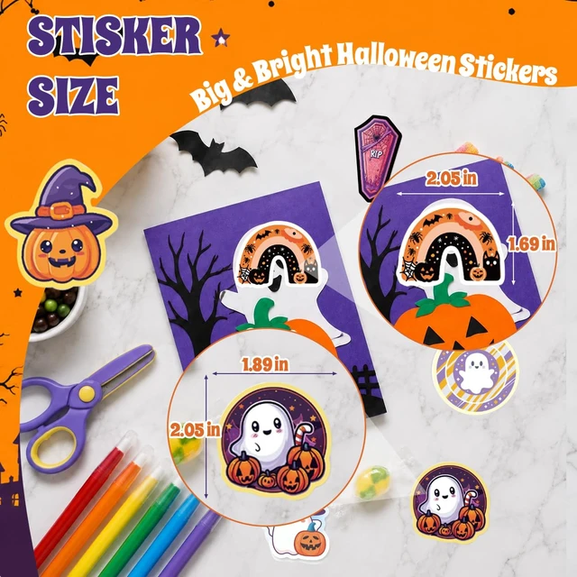 Alt view image 4 of 7 - Halloween Stickers, 100 Pcs Waterproof Halloween Vinyl Stickers Gifts for Boys and Girls, Vinyl Pumpkin Ghost Decals, for Halloween Decorations, Water Bottle, Laptop, Scrapbook, Skateboard