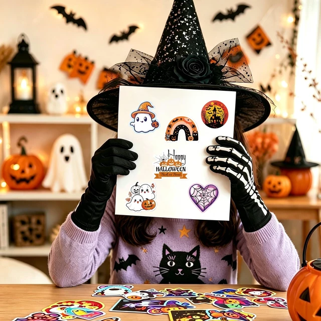 Alt view image 7 of 7 - Halloween Stickers, 100 Pcs Waterproof Halloween Vinyl Stickers Gifts for Boys and Girls, Vinyl Pumpkin Ghost Decals, for Halloween Decorations, Water Bottle, Laptop, Scrapbook, Skateboard
