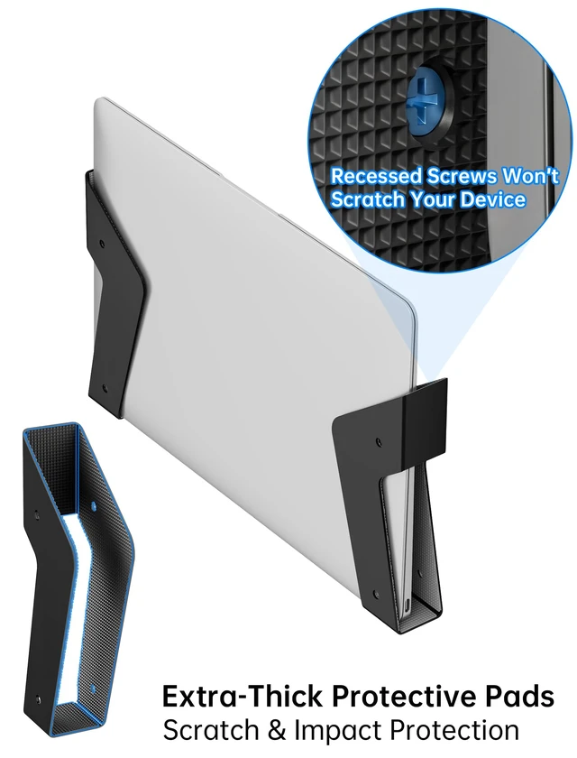 Alt view image 3 of 7 - Under Desk Laptop Mount & Wall Holder, Adjustable Metal Bracket 35mm Wall Bracket for MacBook, Keyboard, Tablet. EVA Pad Protects, Side Open Charging. Space-Saving Storage for Home & Office