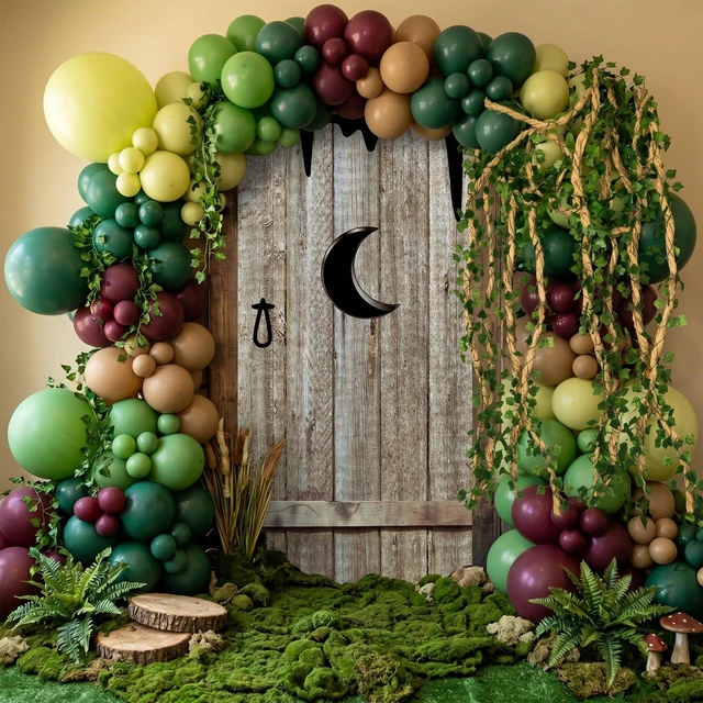 Alt view image 3 of 7 - Vintage Outhouse Barn Door Backdrop for Western Party Decorations 5.91 x 2.95 ft Outhouse Door Cover, 28 ft Artificial Ivy Vines, 32ft DIY Paper Trunk Stick Vine, for Birthday Halloween Party