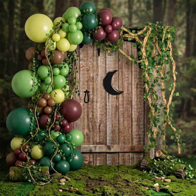 Alt view image 2 of 7 - Vintage Outhouse Barn Door Backdrop for Western Party Decorations 5.91 x 2.95 ft Outhouse Door Cover, 28 ft Artificial Ivy Vines, 32ft DIY Paper Trunk Stick Vine, for Birthday Halloween Party