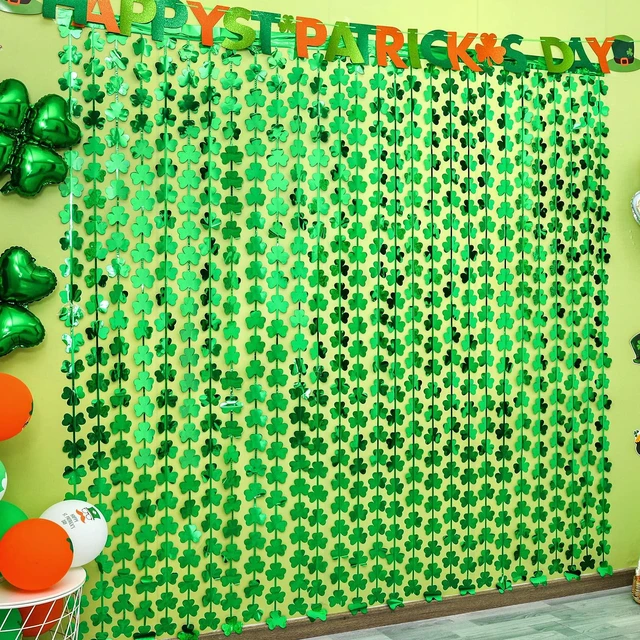 Main image of 5 Pack St. Patrick's Day Foil Fringe Curtains Lucky St Patricks Day Decorations 3.3 x 6.6 ft Shamrock Tinsel Fringe Curtain Photo Prop Backdrop Streamers for Irish Party Decors