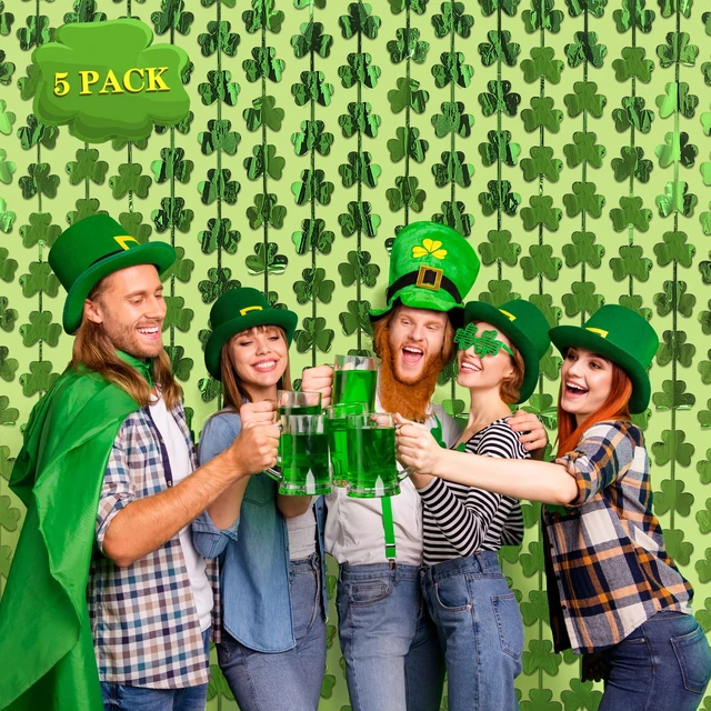 Alt view image 2 of 7 - 5 Pack St. Patrick's Day Foil Fringe Curtains Lucky St Patricks Day Decorations 3.3 x 6.6 ft Shamrock Tinsel Fringe Curtain Photo Prop Backdrop Streamers for Irish Party Decors