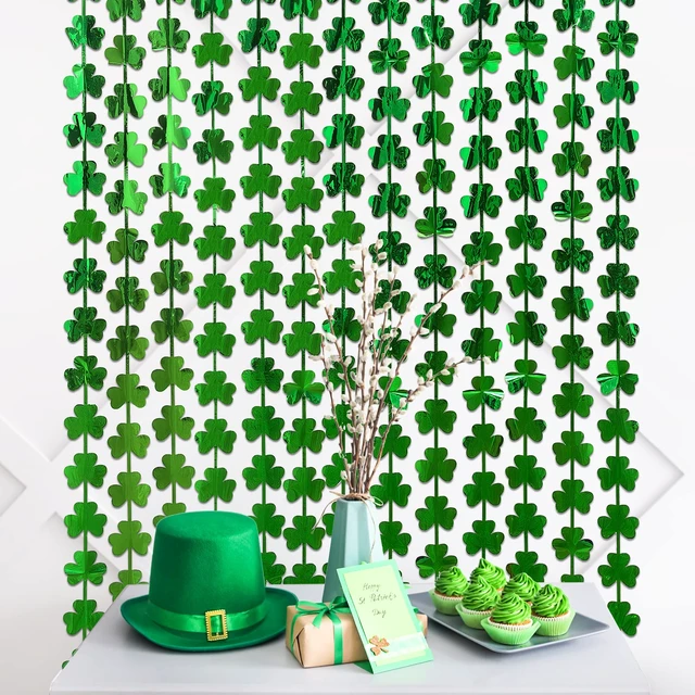 Alt view image 3 of 7 - 5 Pack St. Patrick's Day Foil Fringe Curtains Lucky St Patricks Day Decorations 3.3 x 6.6 ft Shamrock Tinsel Fringe Curtain Photo Prop Backdrop Streamers for Irish Party Decors