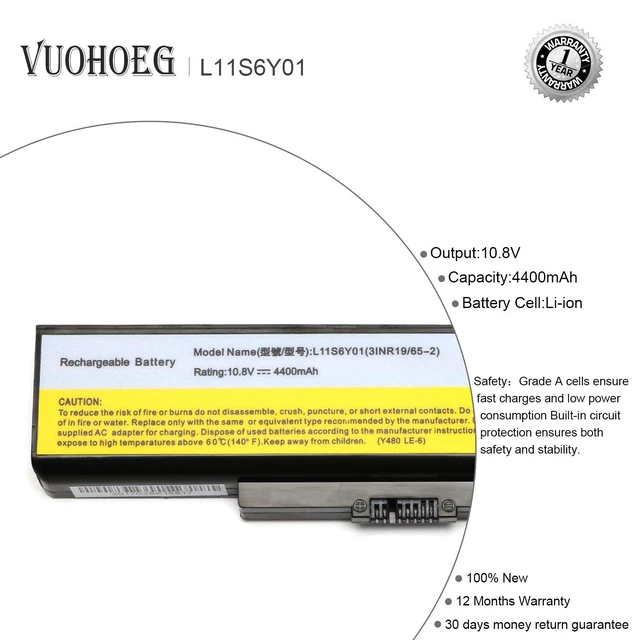 Alt view image 4 of 5 - Z380 Z480 Z580 Z585 G480 G580 Laptop Battery Replacement for Lenovo IdeaPad Y480 Y580 Series Compatible P/NL11S6Y01 L11L6Y01 45N1043(10.8V 4400mAh)