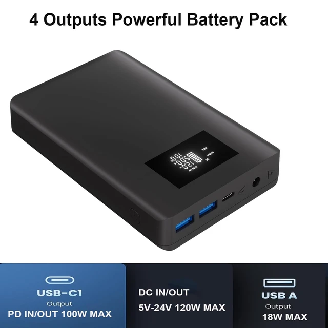 Alt view image 3 of 7 - USB Type C PD 100W Portable Laptop Charger Power Bank Battery Pack DC Output 5V 7.4V 9V 12V 15V 16V 16.5V 18V 19V 19.5V 20V 24V 3A 4A For Macbook DELL HP Lenovo Steam deck Led Strip Tablet CPAP