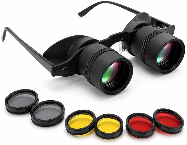 Main image of Hands-Free Binocular Glasses for Fishing, HD Telescope Glasses with 3 Color Filters & Focus (±7 Diopters), 4-50m Float Viewing Optics for Concerts, Sports