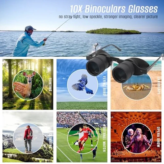 Alt view image 2 of 7 - Hands-Free Binocular Glasses for Fishing, HD Telescope Glasses with 3 Color Filters & Focus (±7 Diopters), 4-50m Float Viewing Optics for Concerts, Sports