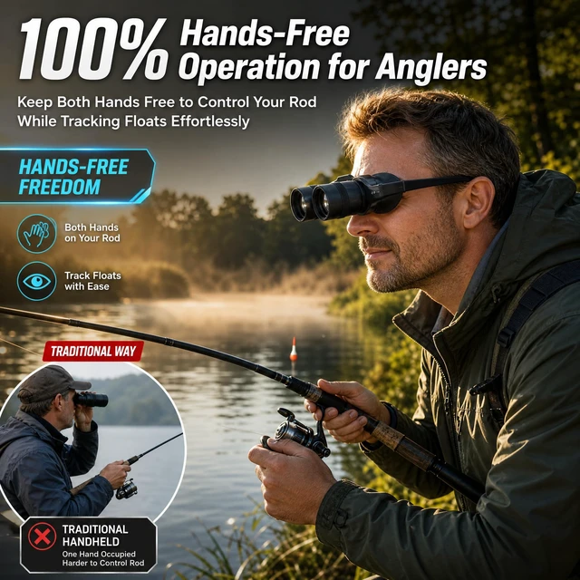 Alt view image 5 of 7 - Hands-Free Binocular Glasses for Fishing, HD Telescope Glasses with 3 Color Filters & Focus (±7 Diopters), 4-50m Float Viewing Optics for Concerts, Sports