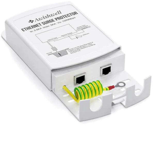 Main image of Outdoor Waterproof Ethernet Surge Protector PoE, Gigabit Lightning Arrester IP65 5kA PoE++ Surge Protector for IP Camera, GDT+TVS 0.1ns Response, DC 12-57V Wide Voltage, Built-in Transformer