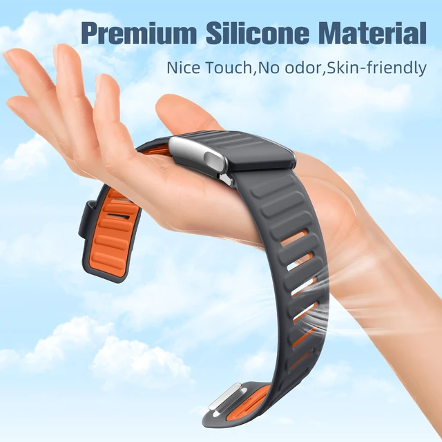 Alt view image 4 of 7 - Sport Band Compatible with Whoop 5.0 Bands One, Peak and Life/MG, Breathable Waterproof Silicone Adjustable Replacement Accessories Strap for Whoop Band 5.0 Fitness Activity Tracker, GrayOrange